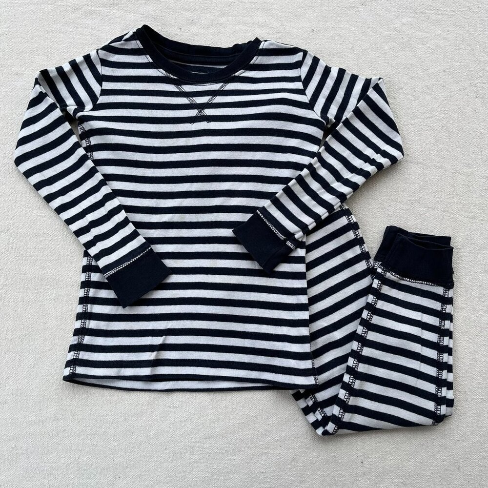 Primary Long-Sleeve PJ Top & Pants, Navy & White Stripes, Size 4-5, PLAY